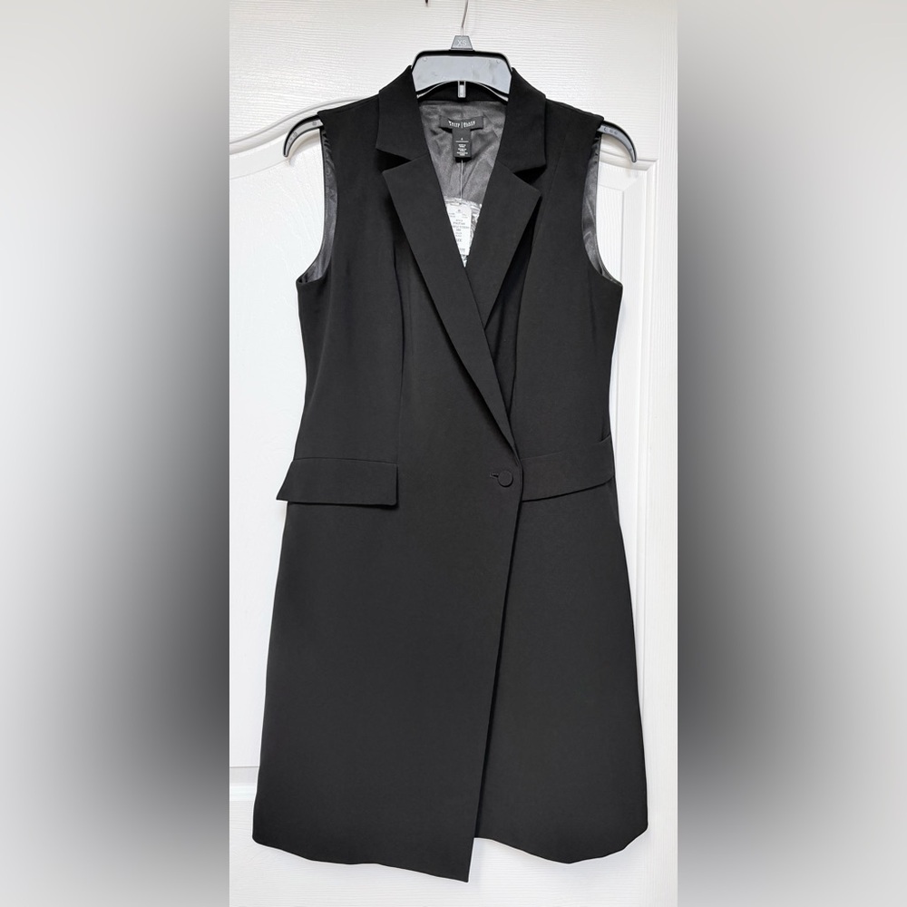 NWT WHITE HOUSE BLACK MARKET SLEEVELESS TUXEDO BLAZER DRESS BLACK (WHBM), 6